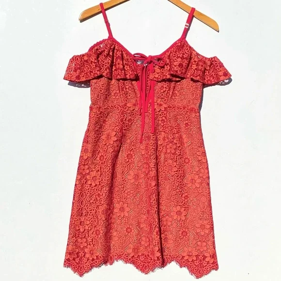 For Love And Lemons Red Lace Mini Dress